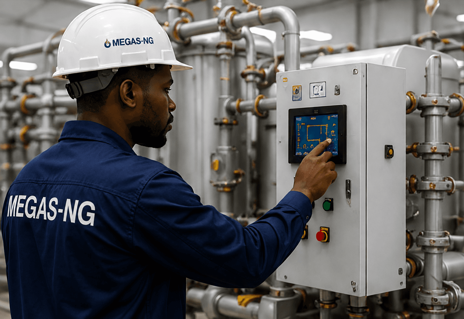 Engineer monitoring an oxygen generation system